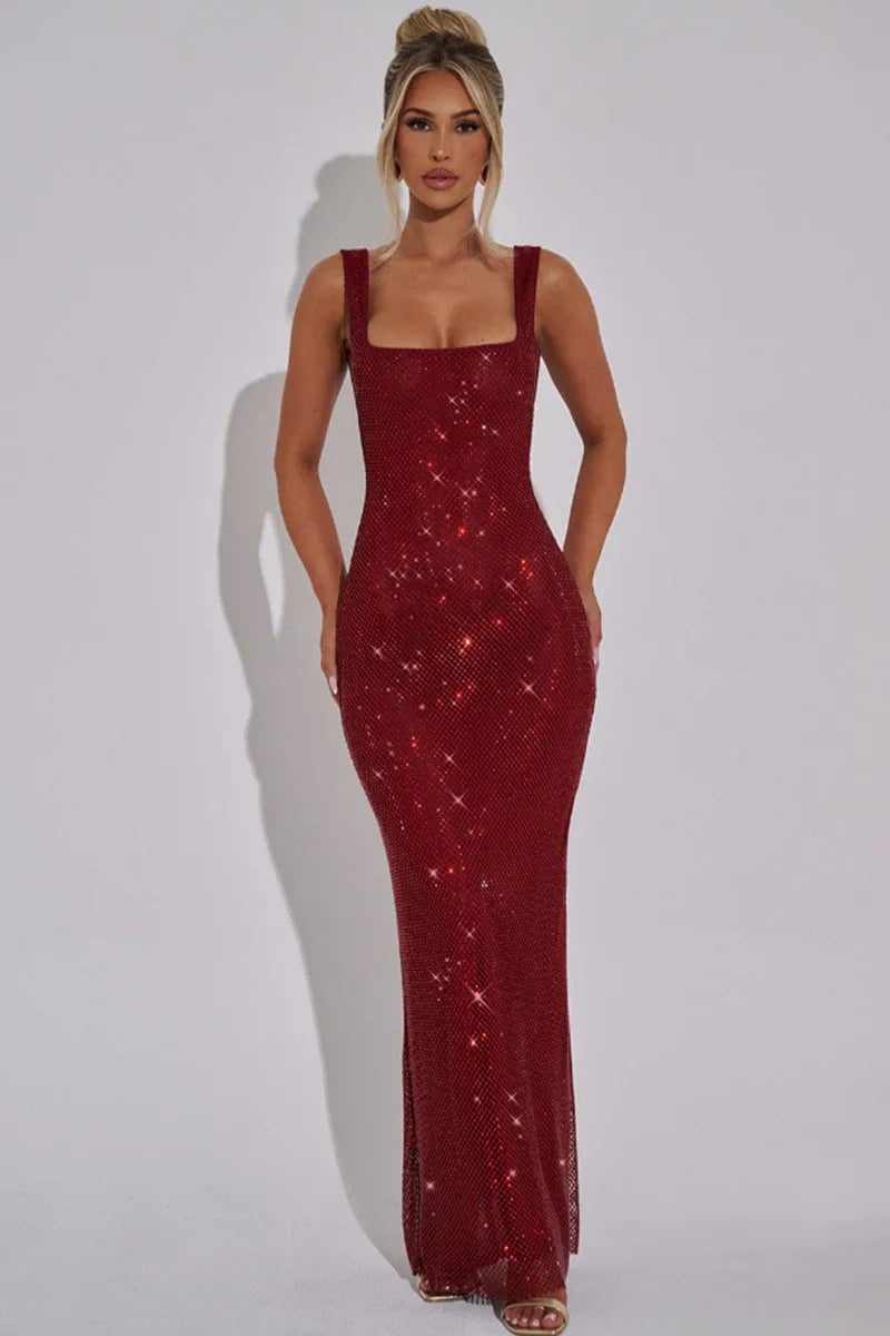 2025 Luxurious Women Corset Mesh Sequins Party Evening Dress Elegant Strap Backless Slim Tight Gala Celebrity Cocktail Dress