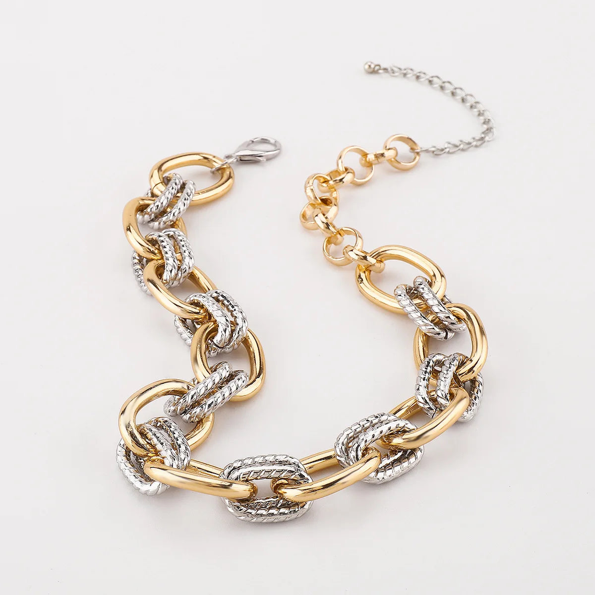 Fashion Personalized Jewelry Sets Women Geometric Metal Color Block Chain Necklace Bracelet Set Elegant Banquet Jewelry Gifts