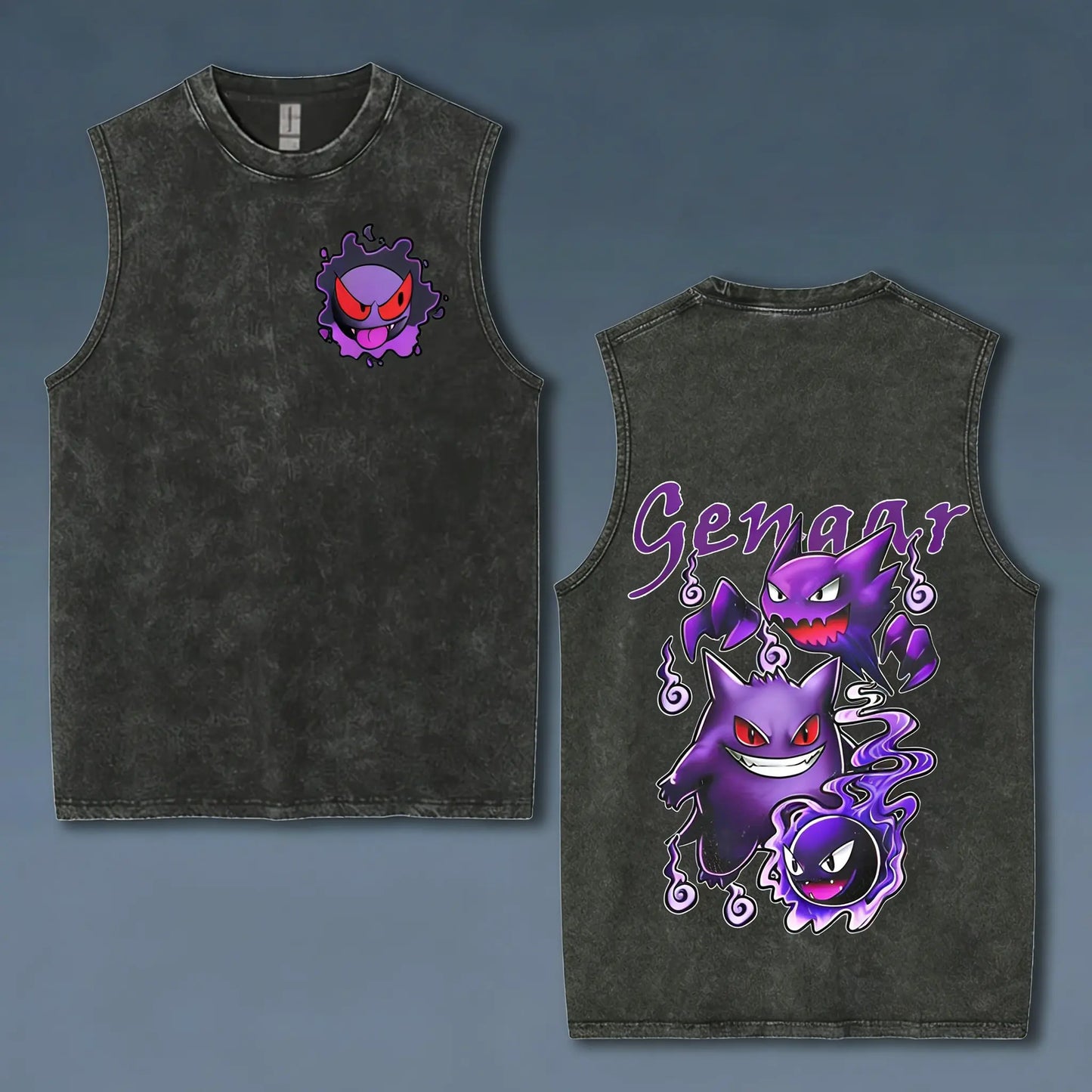 Vintage Washed Pokemon Gengar Men Gym Vest T Shirt 2026 Y2k Summer Sleeveless Shirt Print Streetwear Loose Casual Men's Tank Top