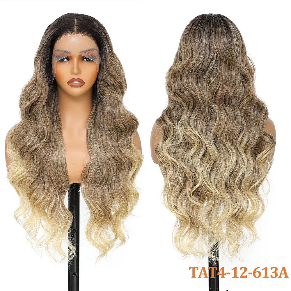 30 Inches 13x4 Body Wave Lace Front Wig Synthetic Loose Deep Wave Highlight 300 Grams Baby Hair Lace Frontal Wig For Women