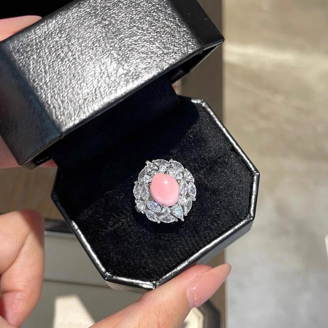Exquisite luxury Design Jewelry Sets with Pink Quartz Zircon Pendant Necklaces Earrings Silver Color Rings Wedding 3 Piece Set