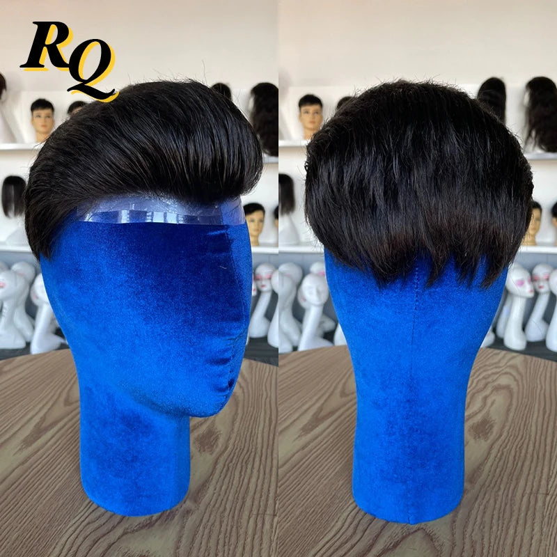 Pre Styled Slicked Back Thin Skin Men Toupee 0.04mm Human Hair Men Wig Hair Replacement Systems Hair Piece Protesis Hombre Male