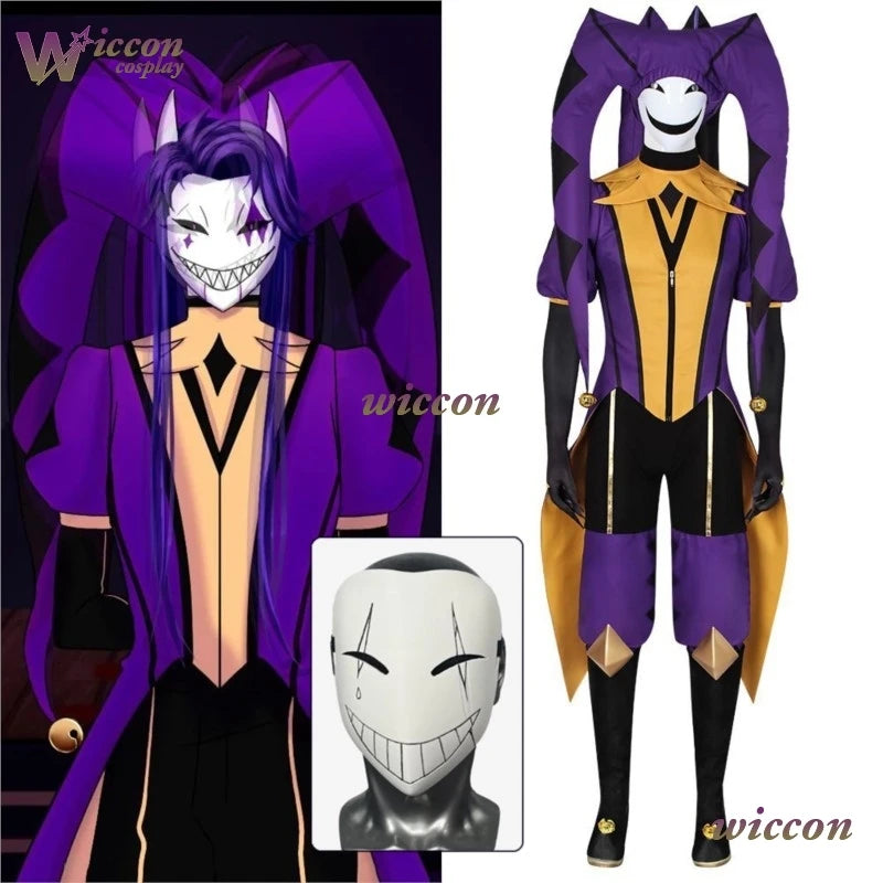Uhah// The Freak Circus-Jester Cosplay Purple Clown Outfit Costume Game 2026 Halloween Horror Mens Roleplay Clothing Mask Hat