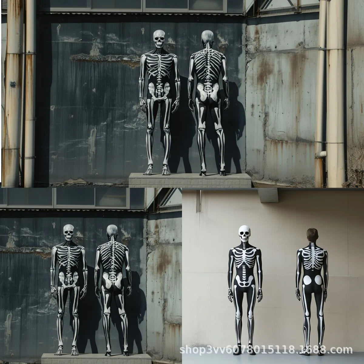 Halloween Death Horror Costume Skeleton Bodysuit Skull Steampunk Skeleton Cosplay Jumpsuit Gloves Mask Party Clothes Women Men