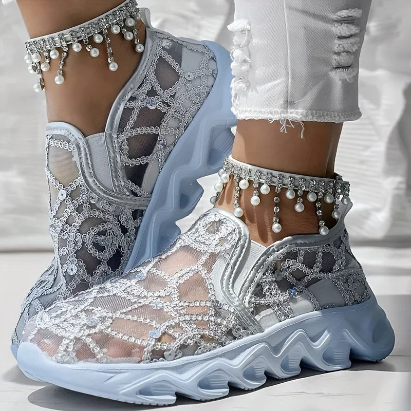 Women Sneakers New Lace Flats Platform Women Sport Shoes Women Mesh Breathable Sneakers Summer New Casual Running Shoes