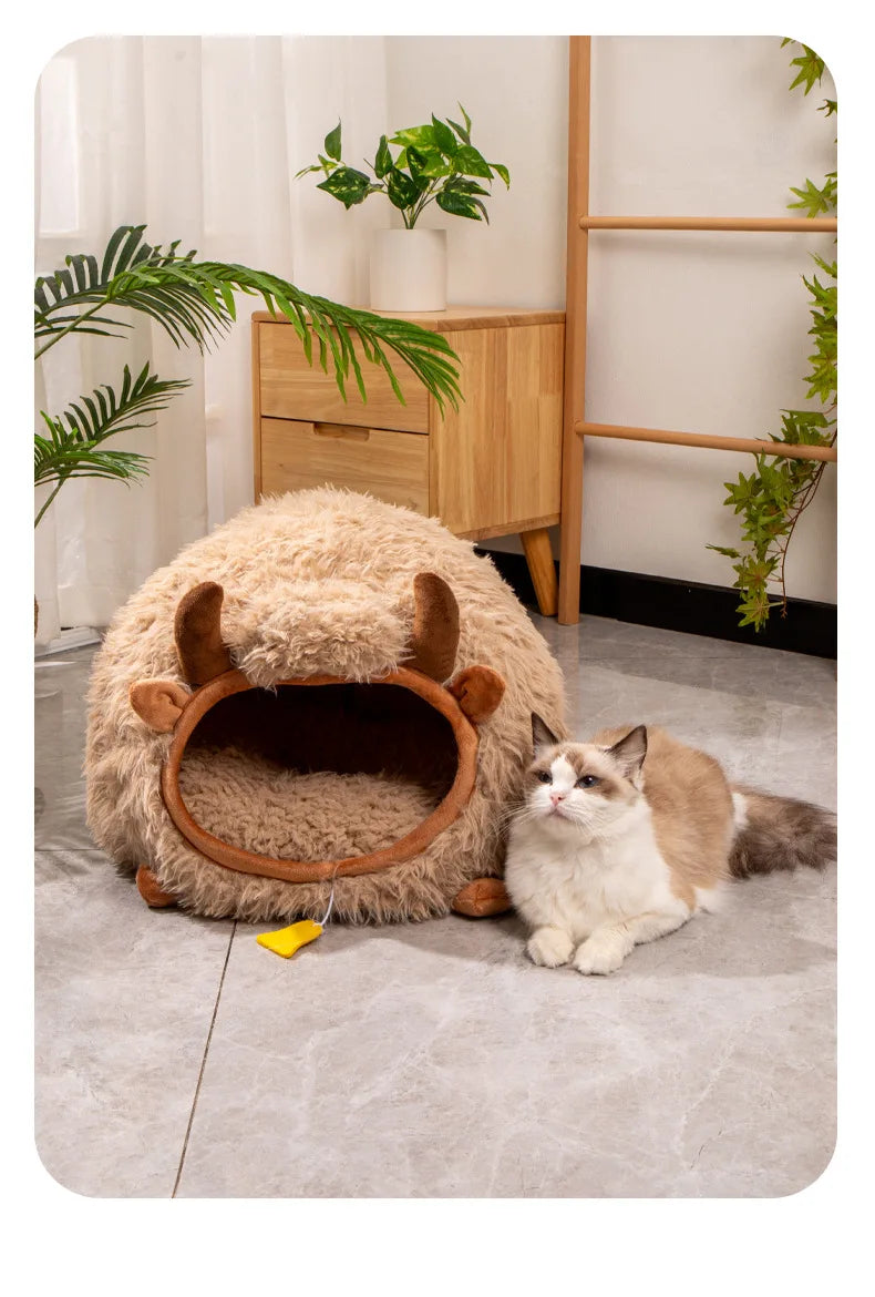 New cat bed yak-shaped bed winter-warm semi-enclosed cat house dog all-season cat pet beds