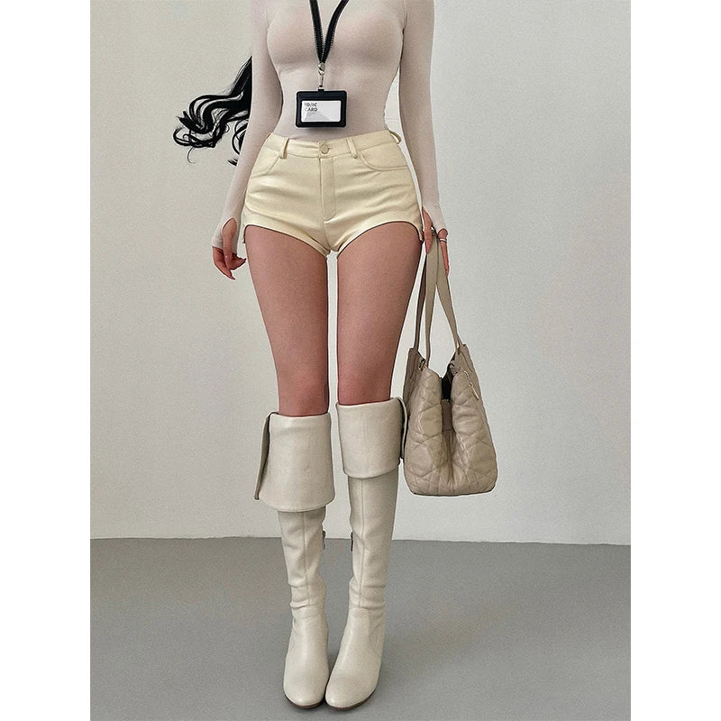 Sexy High Waist PU Leather Shorts Women's Tight Fit Hot Pants Long Legs Enhancing Hip Shape Arc Design Daily Wear Shorts