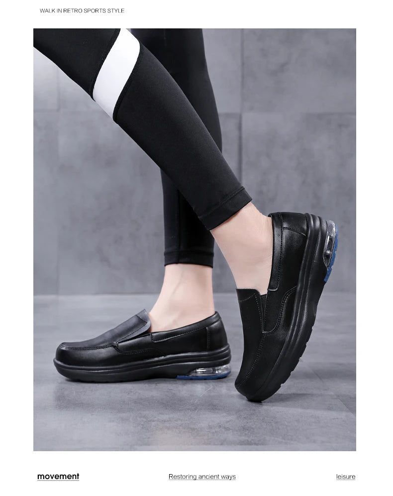Professional White Leather Hospital Work Shoes Four Seasons Comfortable Breathable Nurse Shoes Women's Thick Base Single Shoes