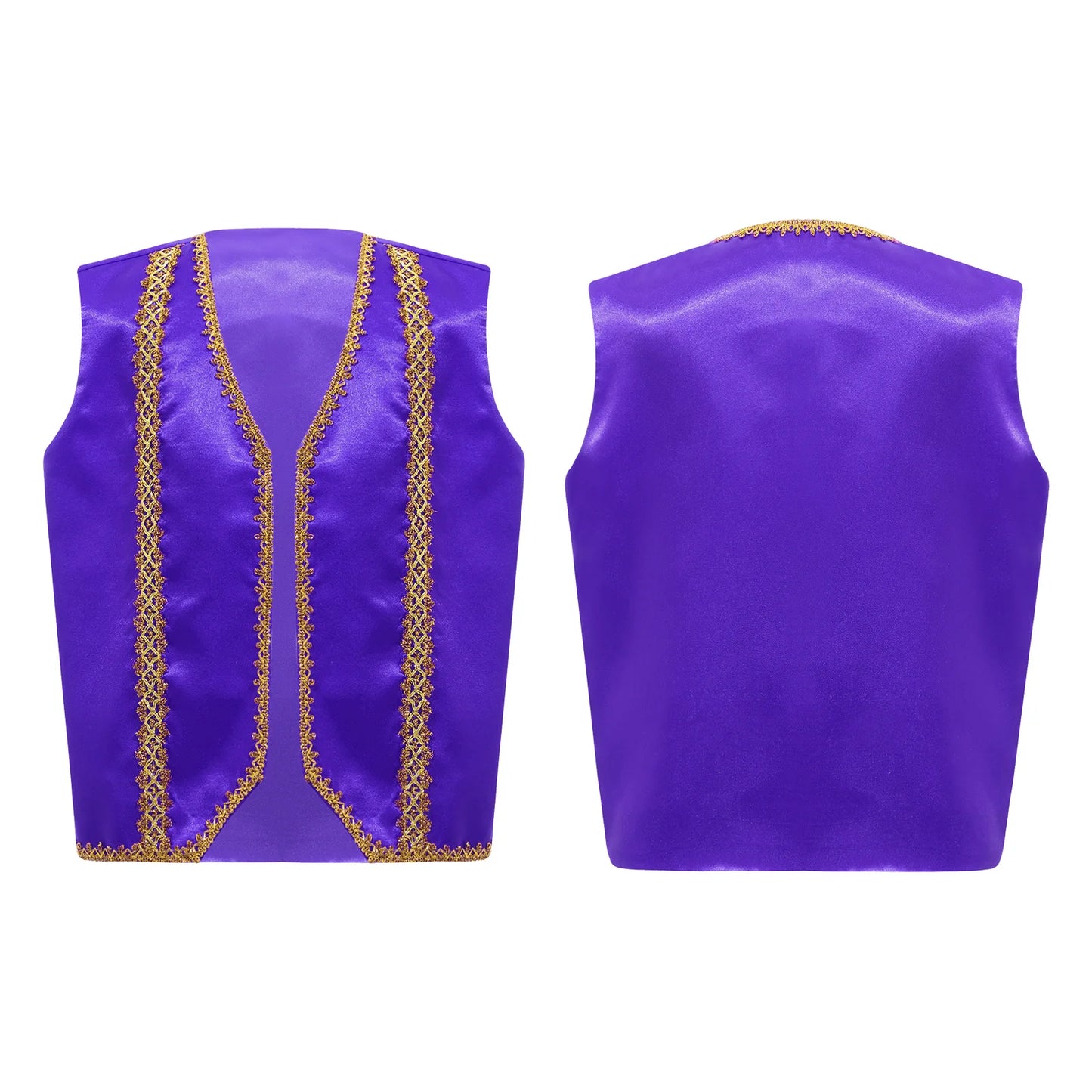 Kids Girls Boys Medieval Steampunk Costume Arabian Prince Sleeveless Golden Trim Waistcoat Vest Halloween Cosplay Fancy Dress Up