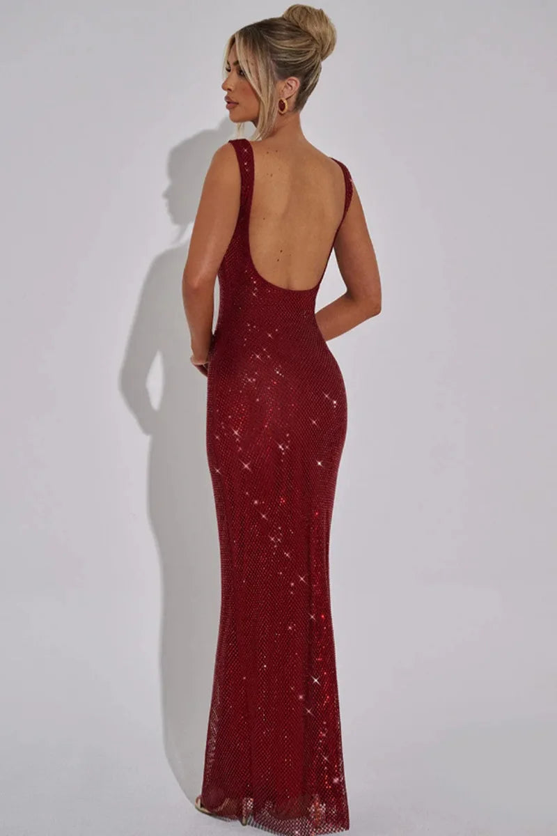 2025 Luxurious Women Corset Mesh Sequins Party Evening Dress Elegant Strap Backless Slim Tight Gala Celebrity Cocktail Dress