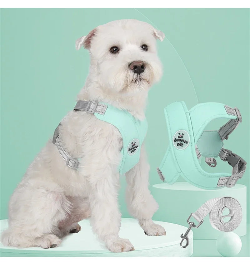Dog Harness Leash Set Breathable Pet Chest Strap Reflective French Bulldog Vest Harness for Small Medium Dogs Puppy Collar Yorks