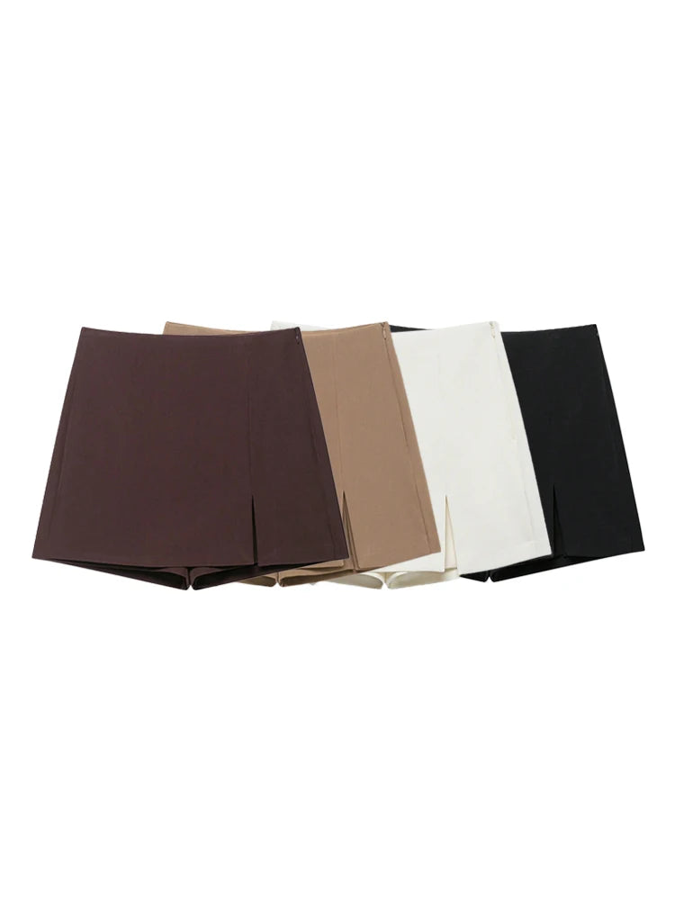 Women's High Waist Skort with Front Slit And Side Zipper Fashion Solid Shorts Skirt Female High Waist Skort Mujer