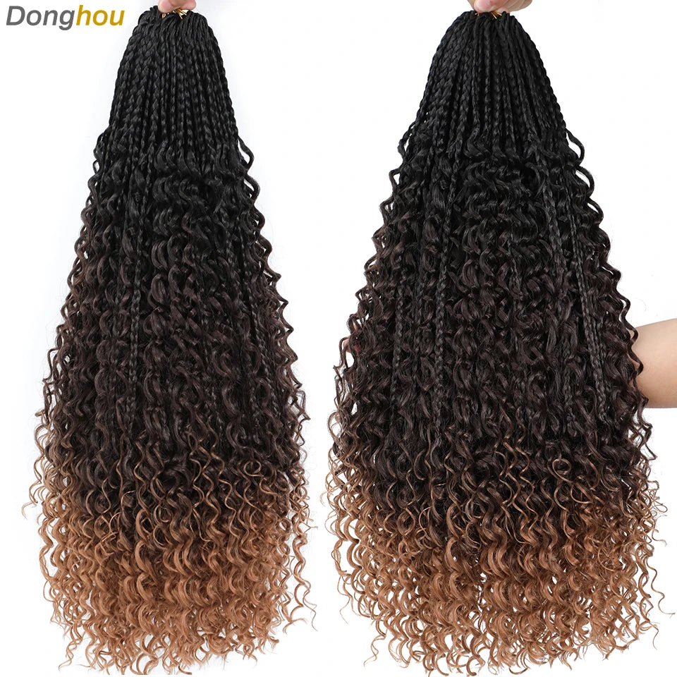 14 18 24 Inch Boho Box Braids Crochet Braids Curly Ends 1B 30 27 #4 Bug 8 Colors Ombre Goddess Bohemian Box Braids Crochet Hair