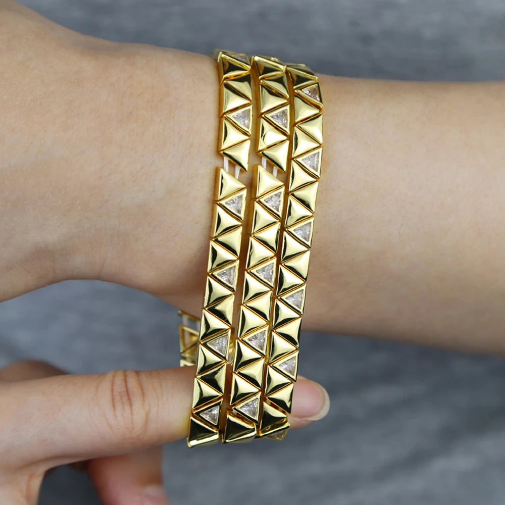 New Iced Out Bling CZ Geometric Stretchy Stretch Double Tennis Chain Bracelet Adjusted Size Bangle For Women Fashion Jewelry