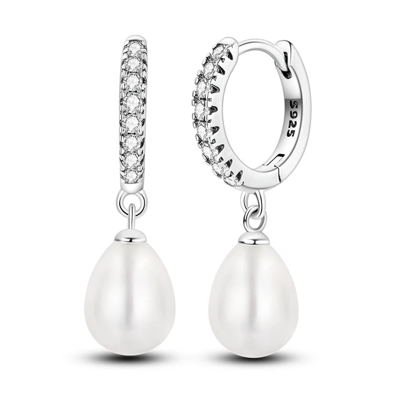 925 Sterling Silver Sparkling Drop Pearl Earrings Women Drop Earring For Anniversary Wedding Jewelry Gifts