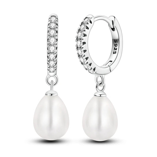 925 Sterling Silver Sparkling Drop Pearl Earrings Women Drop Earring For Anniversary Wedding Jewelry Gifts