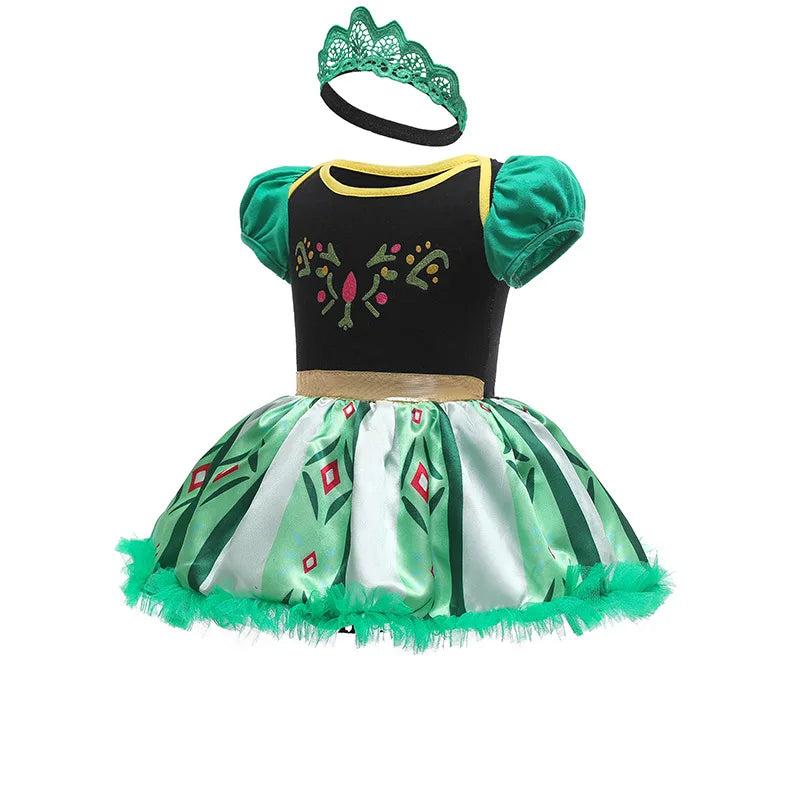 Baby Girls Belle Princess Outfit Anna Elsa Infant Baby Dress Kids Romper Witch Halloween Cosplay Clothes Birthday Costume Dress