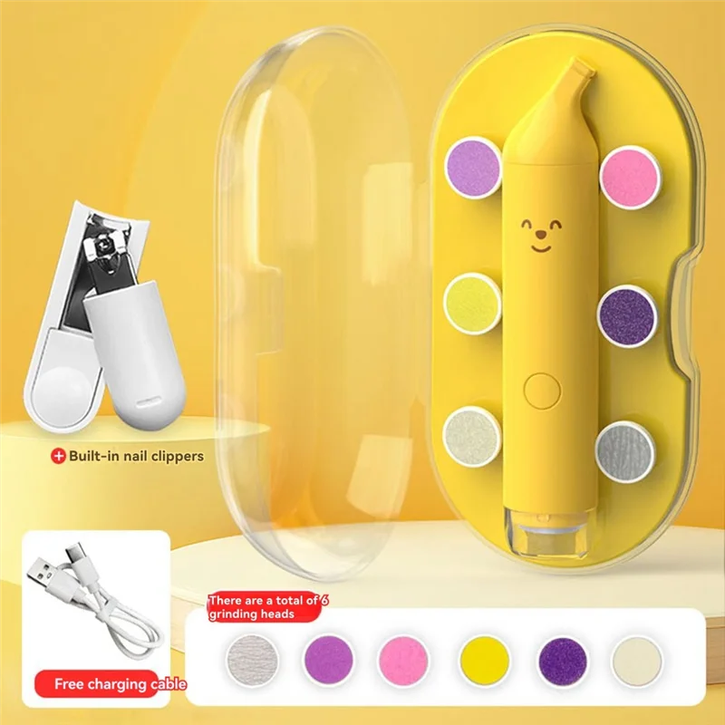 B78B-Soft LED Light Baby Electric Nail Clipper Filer Trimmer 6 Attachments Gentle Grinder
