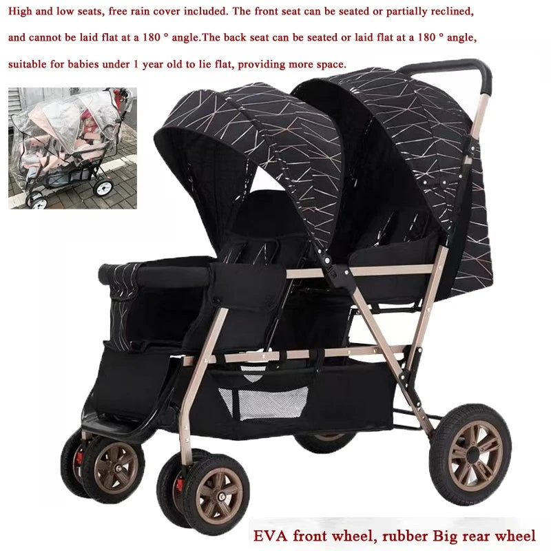 Poussette Double Front and Rear Seats Foldable Baby Stroller for Two Children Lightweight Portable Twin Stroller EU STOCK
