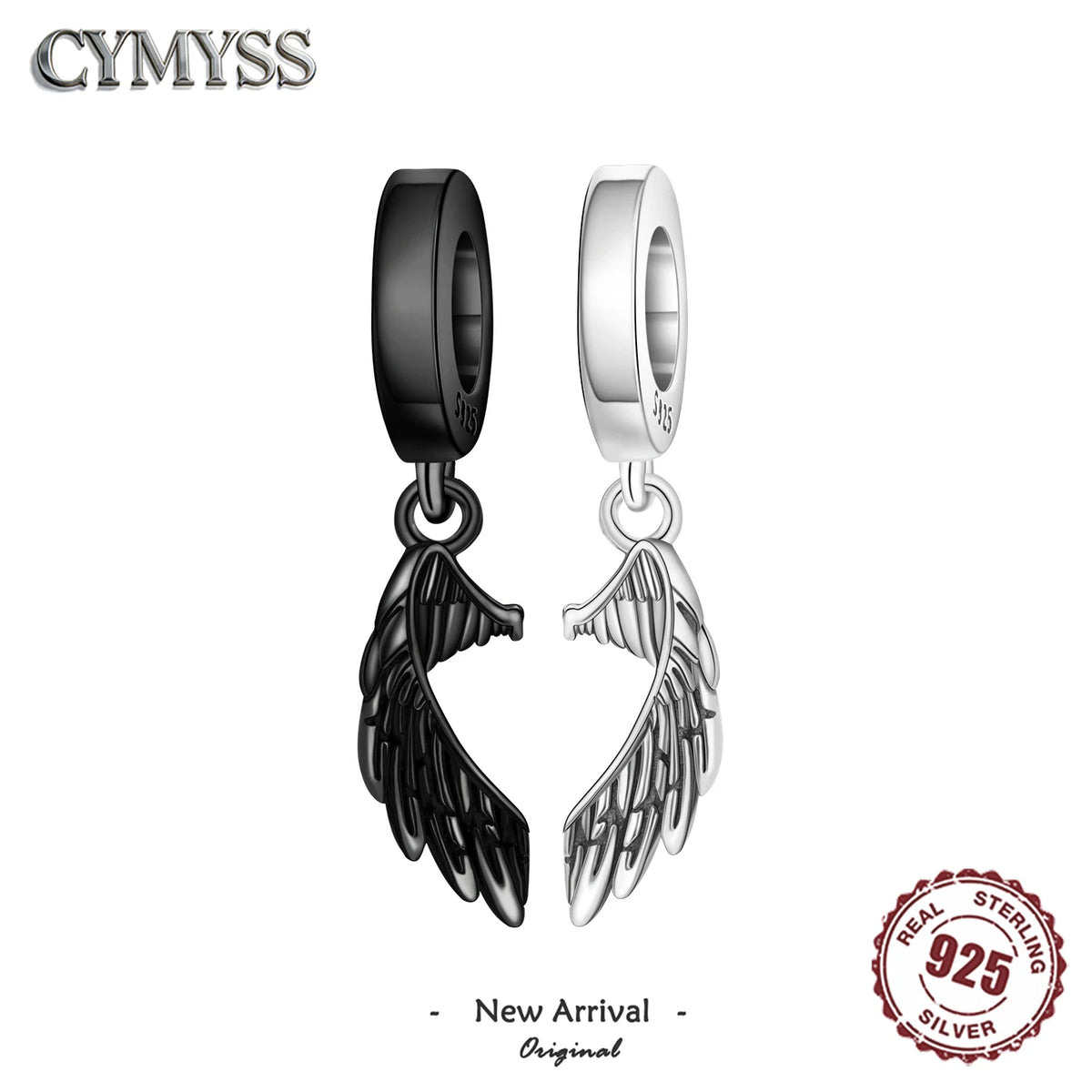 925 Sterling Silver Two-tone Symmetrical Angel Wing Pendant Necklace for Women Lucky Symbol Original Jewelry Party Couple Gift
