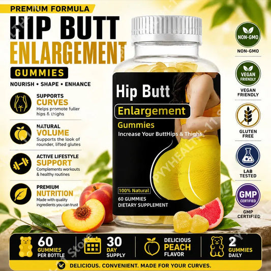 Hip Butt Enlargement Gummies for Buttocks Hips and Thighs Adults Glute Curve Support Gummies for Women Peach Flavor 60 Count