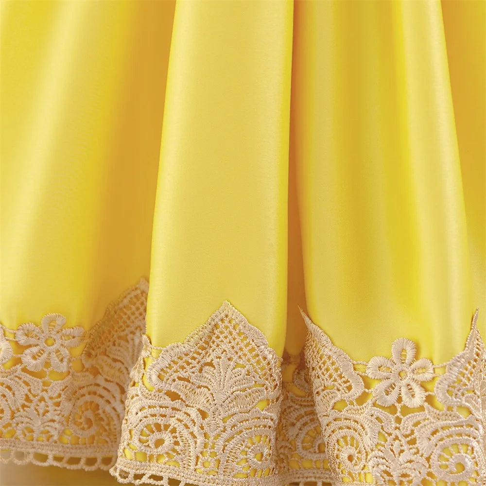 Snow White Princess Gown Girls Cosplay Party Dress Baby Girl Yellow 2pcs Summer Dresses Kids 1st Birthday Gifts Formal Costume