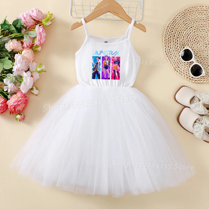 Demone Hunter Girls Baby Dress Skirts Summer Cute Anime Harajuku Princess Y2K Kawaii Clothes Kids Tutu Puffy Skirt Birthday Gift
