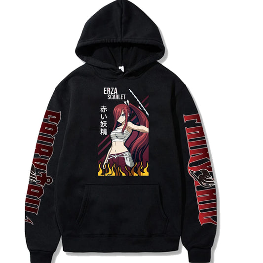 Fairy Tail Print Anime Men's Hoodie Erza Scarlet Clothes Tops Men's Loose Sweatshirts Hip Hop Streetwear Harajuku Male Pullover