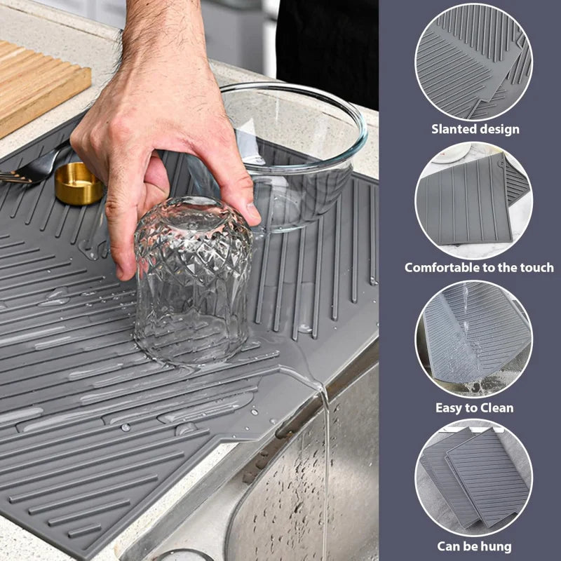 Silicone Wave Drying Mat Non Slip Dish Drainer Pad Heat Resistant Foldable Kitchen Table Placemat for Countertop Insulation