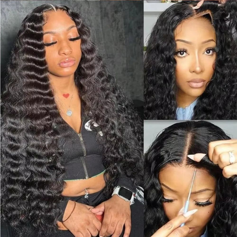 5*5 No Glue Deep Wave Human Hair Wigs Pre Plucked Brazilian Human Hair Lace Frontal Wig 13*6 Pre-Cut Wear and Go Lace Front Wig