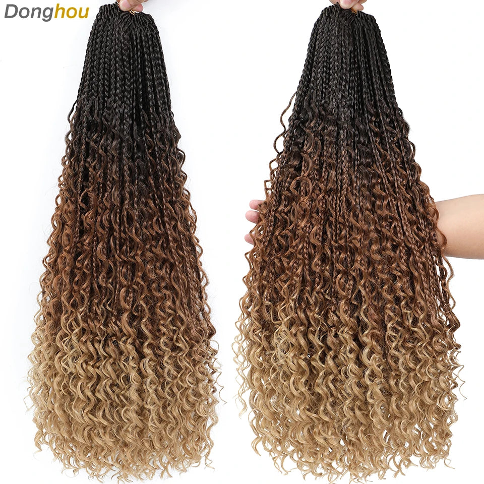 14 18 24 Inch Boho Box Braids Crochet Braids Curly Ends 1B 30 27 #4 Bug 8 Colors Ombre Goddess Bohemian Box Braids Crochet Hair