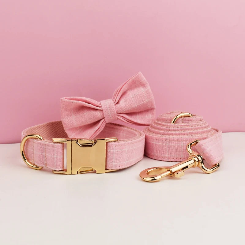 Plaid Dog Collar Designer With Bow Tie Custom Dog Accessories Luxury Pet collar leash set