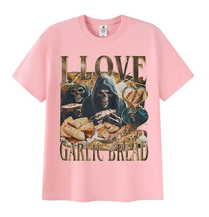 Funny Lover Gothic Garlic Meme Graphic T Shirts Men's Women Vintage Skeleton Summer Cotton Short Sleeve T-Shirt Loose Streetwear