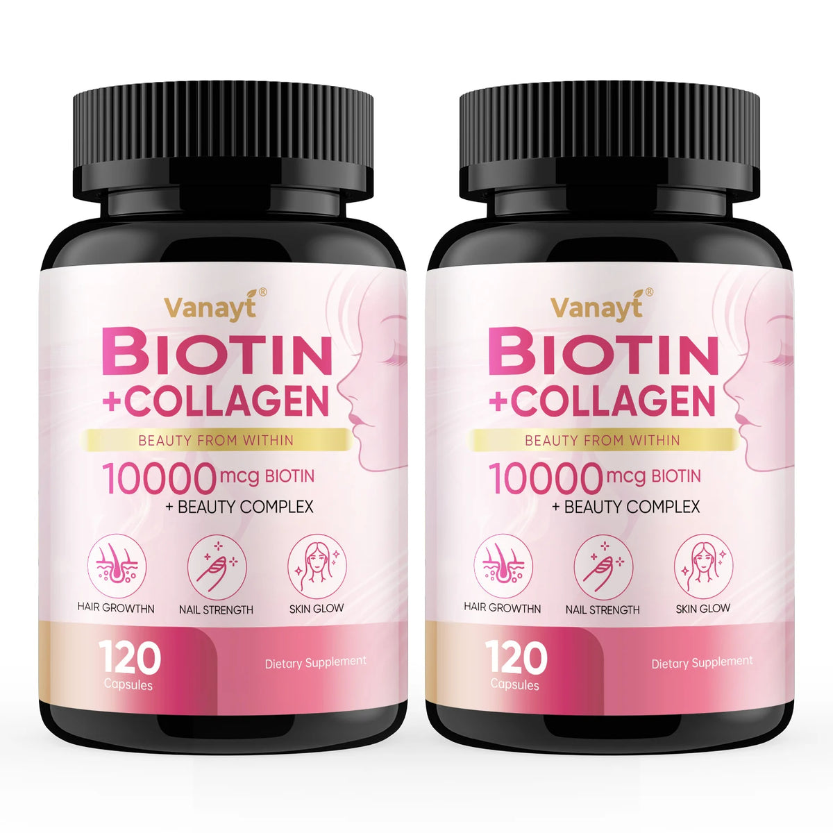 Biotin Collagen - Nourishes The Skin, Slows Down Aging, Promotes Healthy Hair, Strong Nails, and Improves Intestinal Digestion 120 Capsules