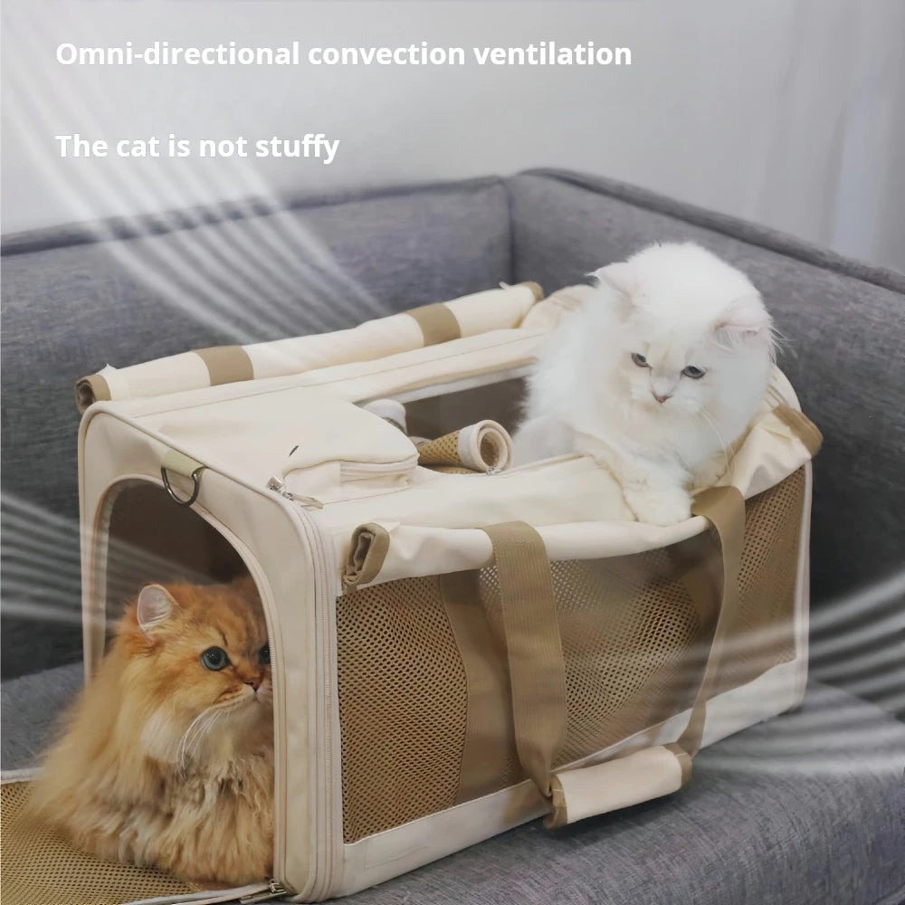 Large Capacity Cat Carrier For 2 Cats Portable Double Pet Travel Bag With Breathable Mesh Handheld Tote For Outdoor