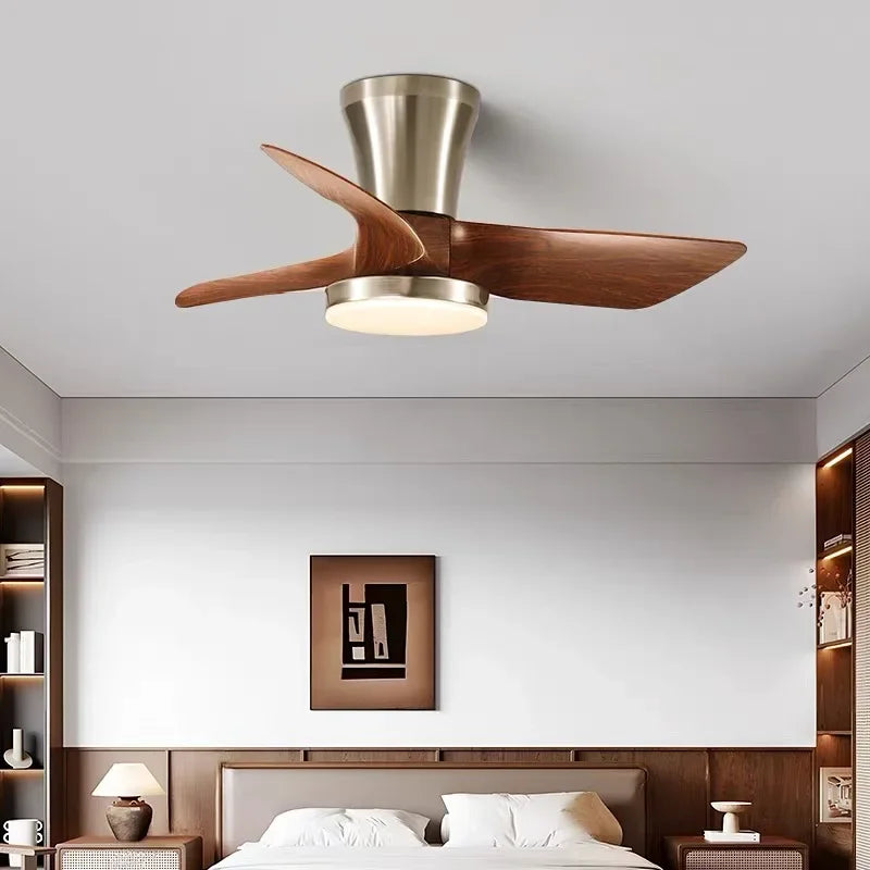 Modern Silent integrated Bedroom Ceiling Fan Lamps Retro Wood Dining Room Living Room High Wind Power Remote Ceiling Fan Lights