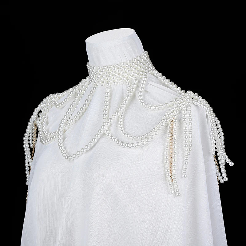 Fashion Pearl Shoulder Chain Jewelry Wedding Party Big Necklace Sweater Chain Shoulder Chain Wedding Accessories Gift for Women