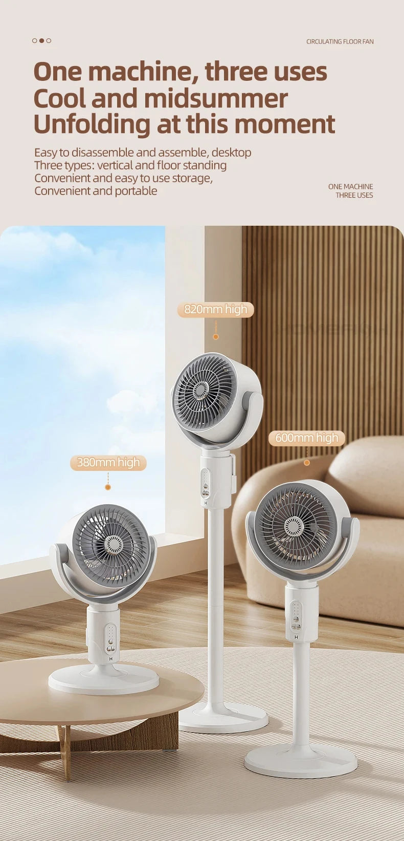 360 Circulation Quiet Powerful Floor Fan,Standing Smart Fans,with Remote Control Adjustable Height