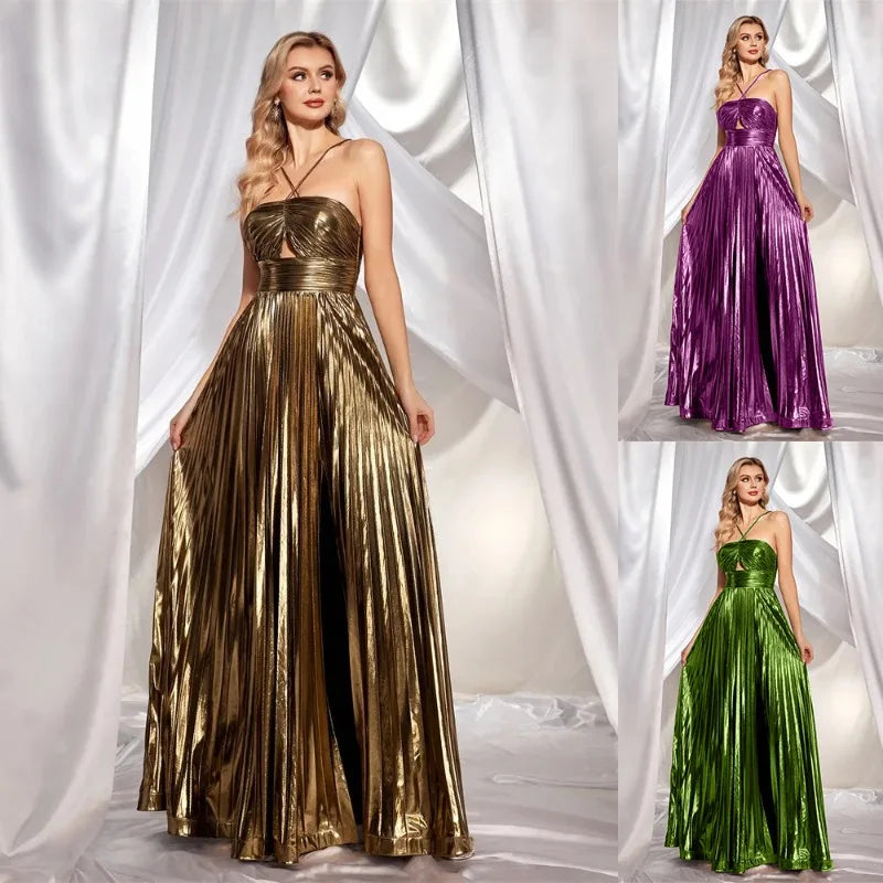 Luxurious Women Folds Party Cocktail Dress Elegant Off Shoulder Celebrity Guest Graduation Evening Floor Length Dress Prom Gown