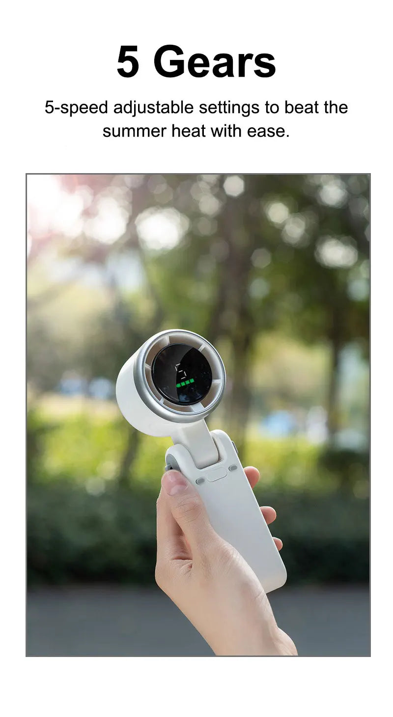 Portable Handheld Electric Fan 5 Speeds Adjustable Turbo 3600MAH Battery Fans LED Display Rechargeable Ice Cooling Personal Fan
