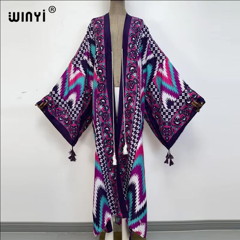 WINYI print summer maxi dress Muslim Abaya Lady beach cover up muslim woman dresses Beachwear fashion Kaftan abaya dubai luxury