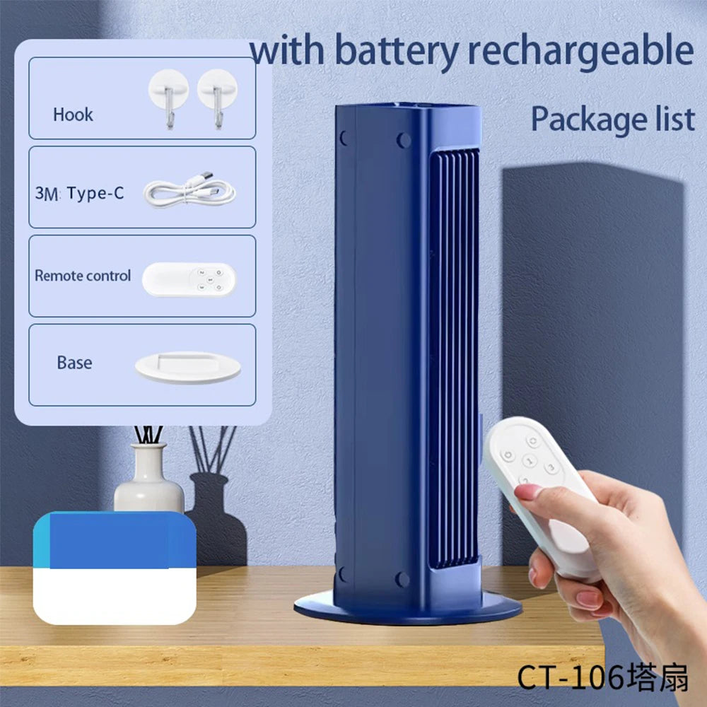 Eary Wall-mounted Fan with Remote Control Summer Strong Fan Bladeless Tower Airflow Cooling Air Conditioner Fan for Desk Kitchen