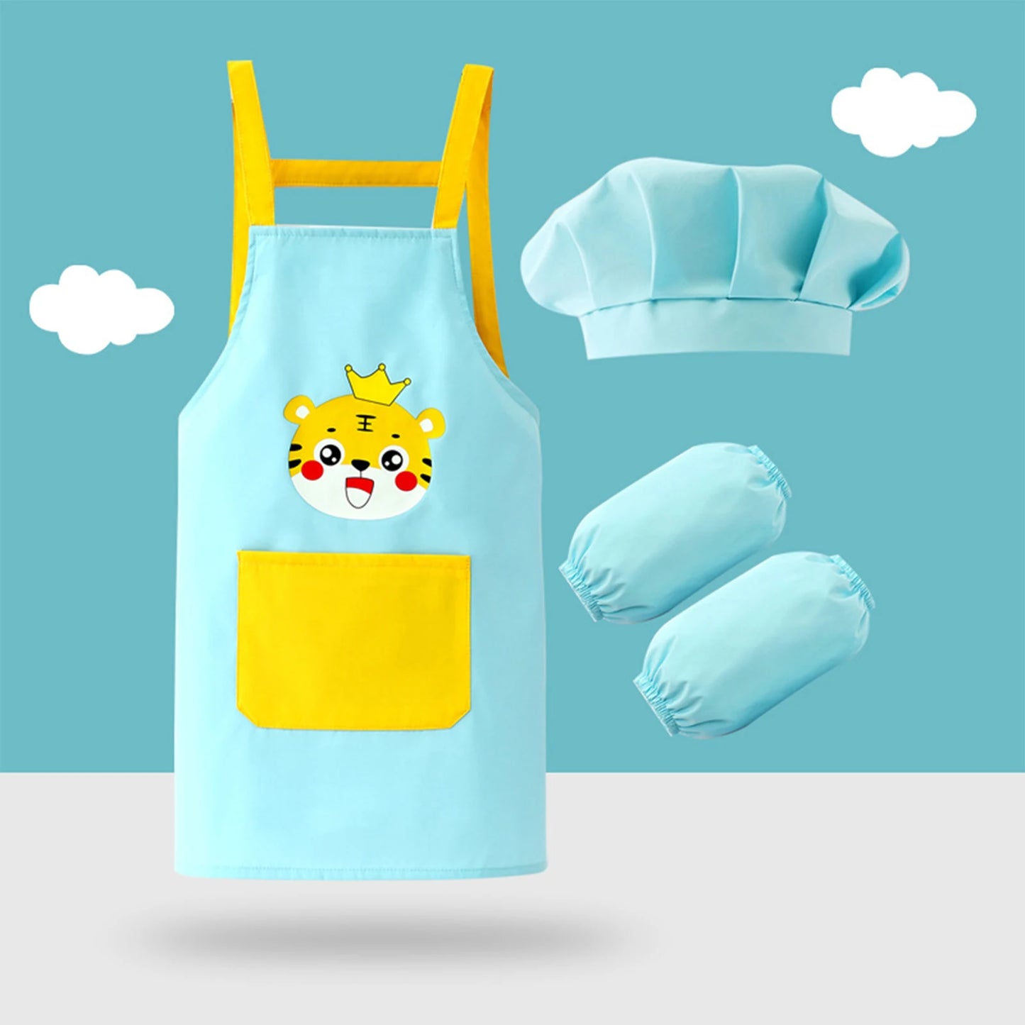 Kids Artist Costume Accessories Set Painter Dress-Up with Hat Animals Pattern Apron Arm Sleeve for Halloween Career Day Costume
