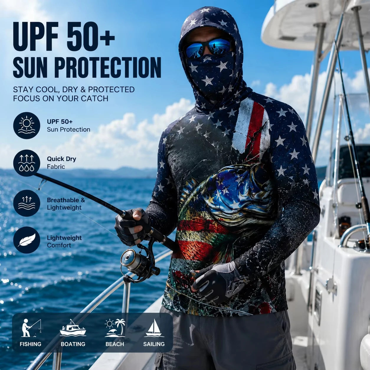 MALFC Men Hood Fishing Shirt long sleeve fishing t shirt uv protection Fishing Apparel