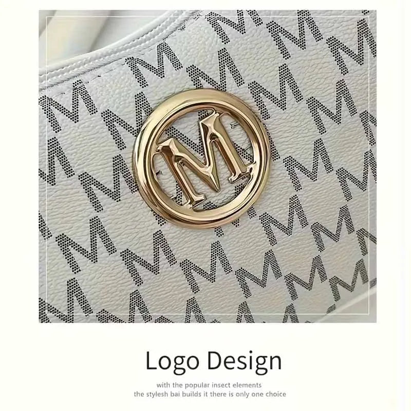 Fashion Ladies Geometric Print Chain Underarm Bag Metal Logo Decor Lightweight Shoulder Crossbody Handbag for Daily Use