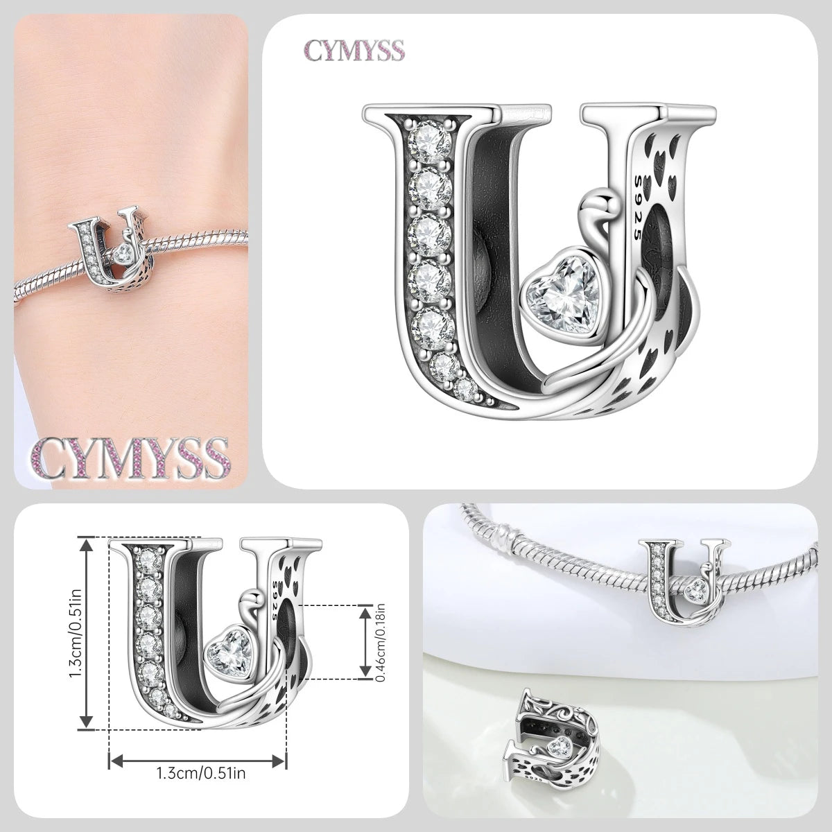 2026 New 925 Sterling Silver Zircon Scroll Grass Pattern 26 Letter Bead Charms for Women Fit DIY Bracelet Necklace Jewelry Gift