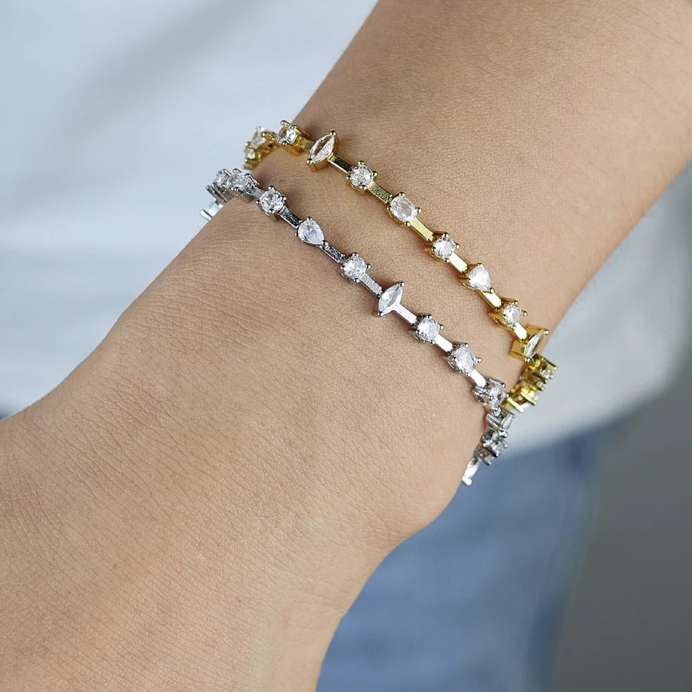 15+4cm Marquise Oval Round Water Drop Cubic Zirconia Tennis Bracelets for Women Gold Platinum Color Fashion Jewelry for Party