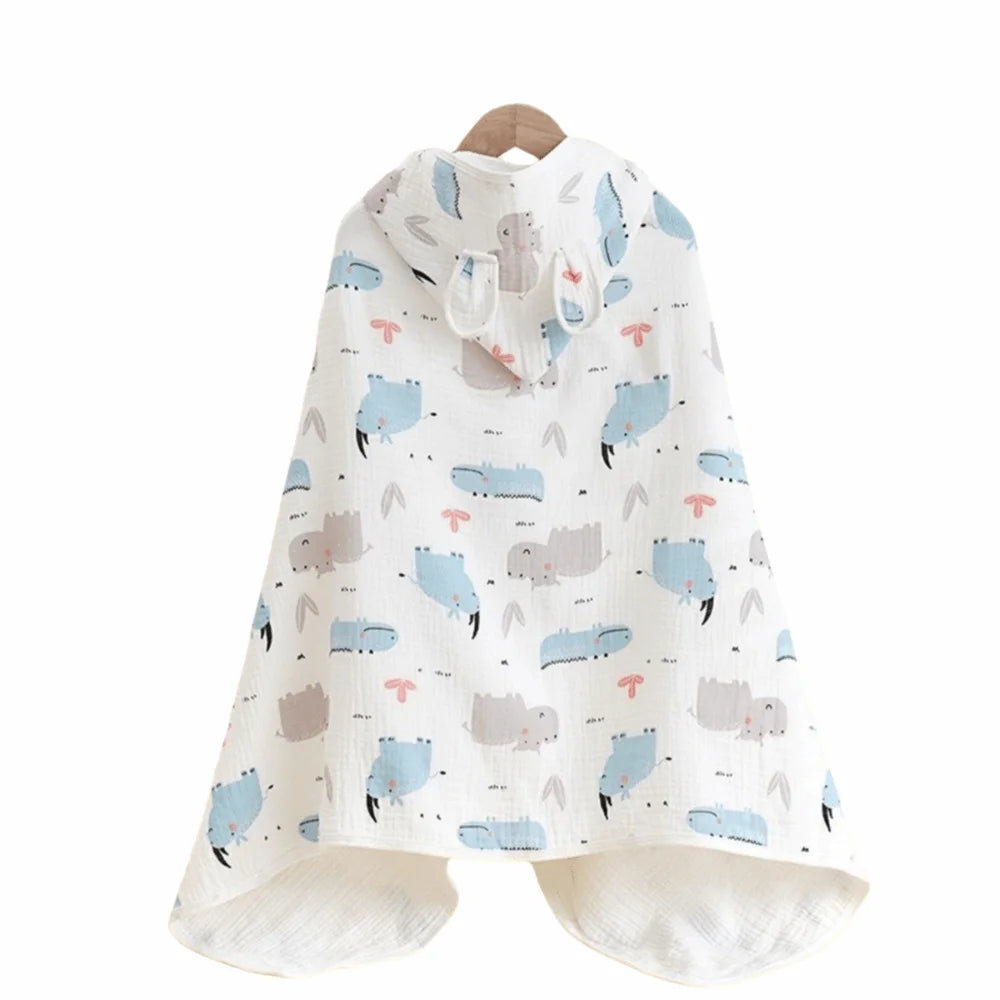 Warm Cartoon Printed Baby Gauze Bath Towel Four Layer Comfortable Hooded Bathrobe Soft Absorbent Infant Bathrobe Sleepwear