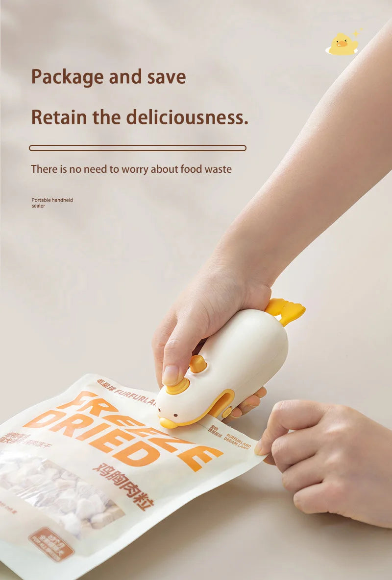 New Cute Duck Handheld Vacuum Sealer Magnetic Bag Sealer Rechargeable Portable Easy Use For Freshness 2 in 1 Mini Rechargeable