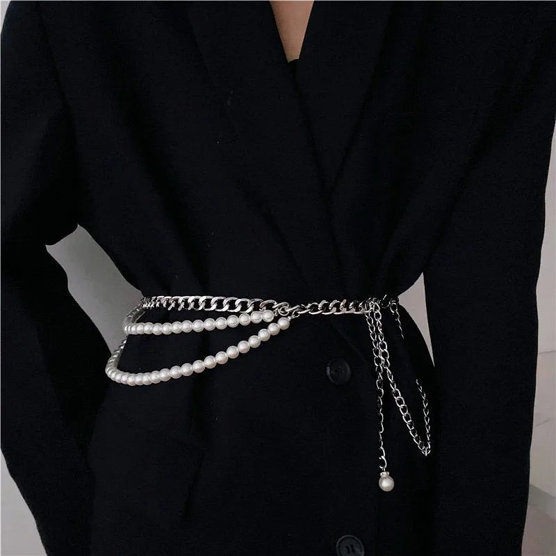 Multilayer Pearl Waist Chain for Women's Fashion Retro Character Playing Body Accessories Sexy Party Accessorie Gift